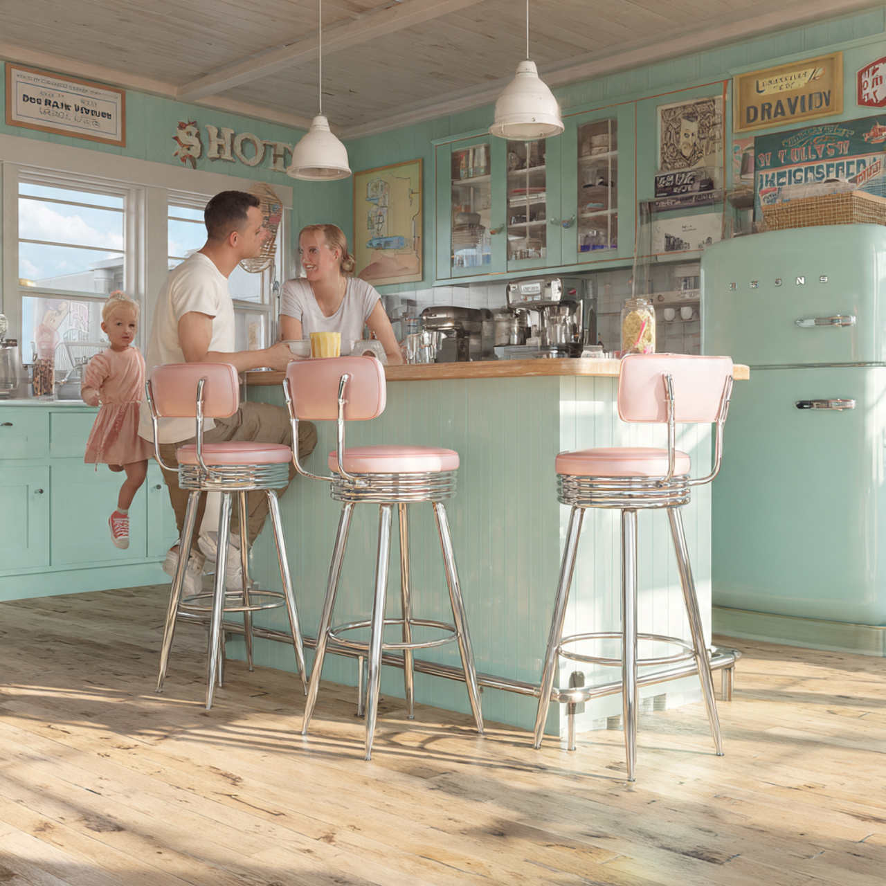 ultra realistic kitchen featuring retro chrome bar