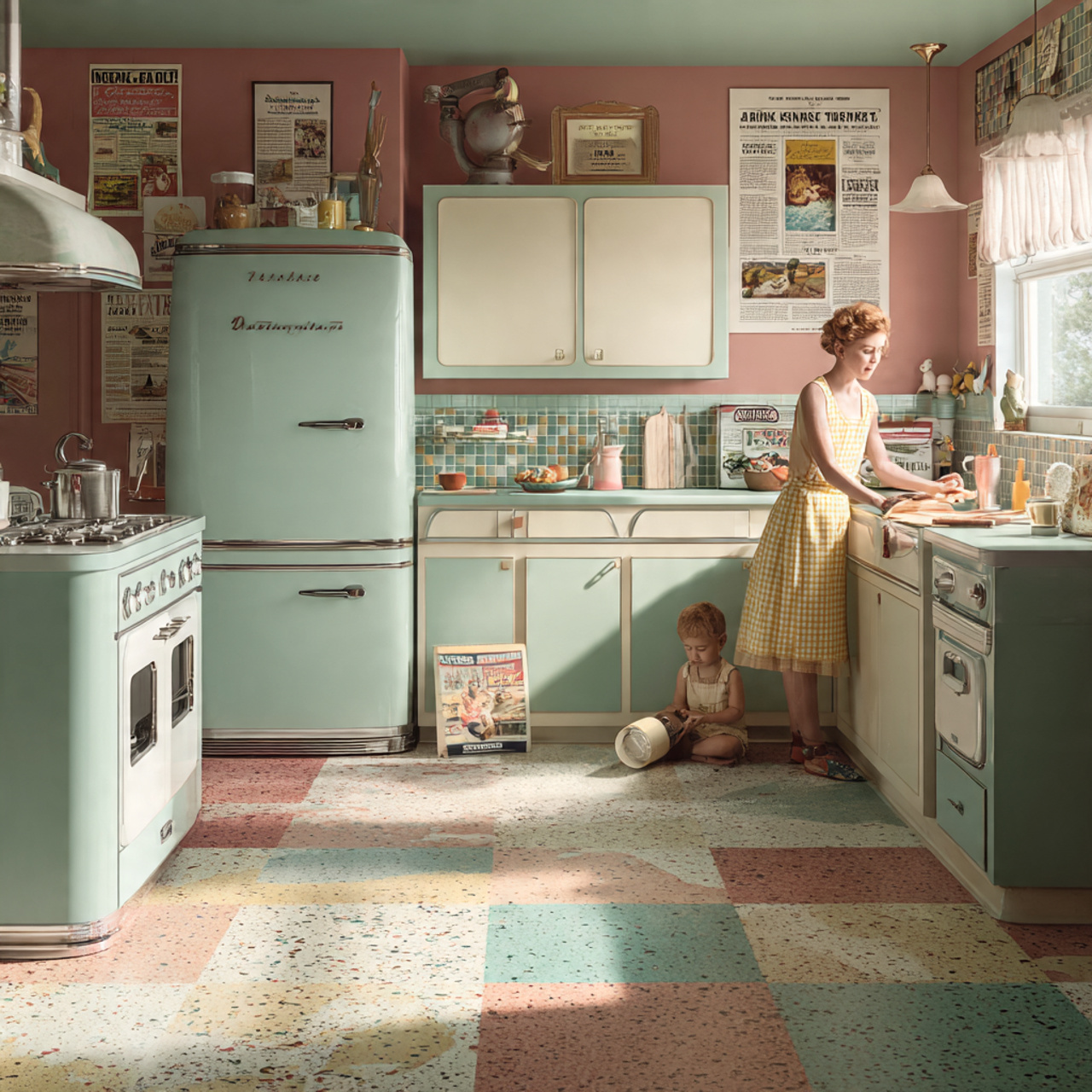 ultra realistic kitchen featuring retro linoleum f