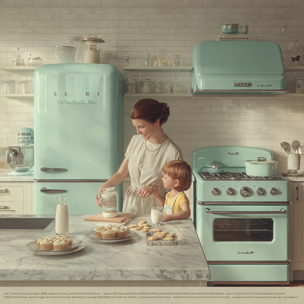 ultra realistic kitchen scene featuring pastel ret