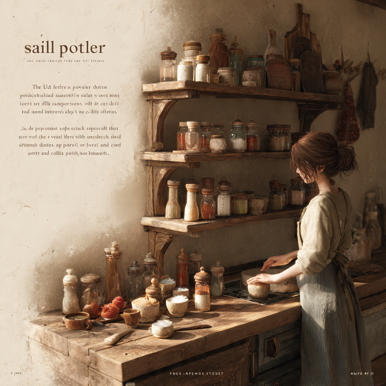 ultra realistic kitchen shelf displaying artisanal