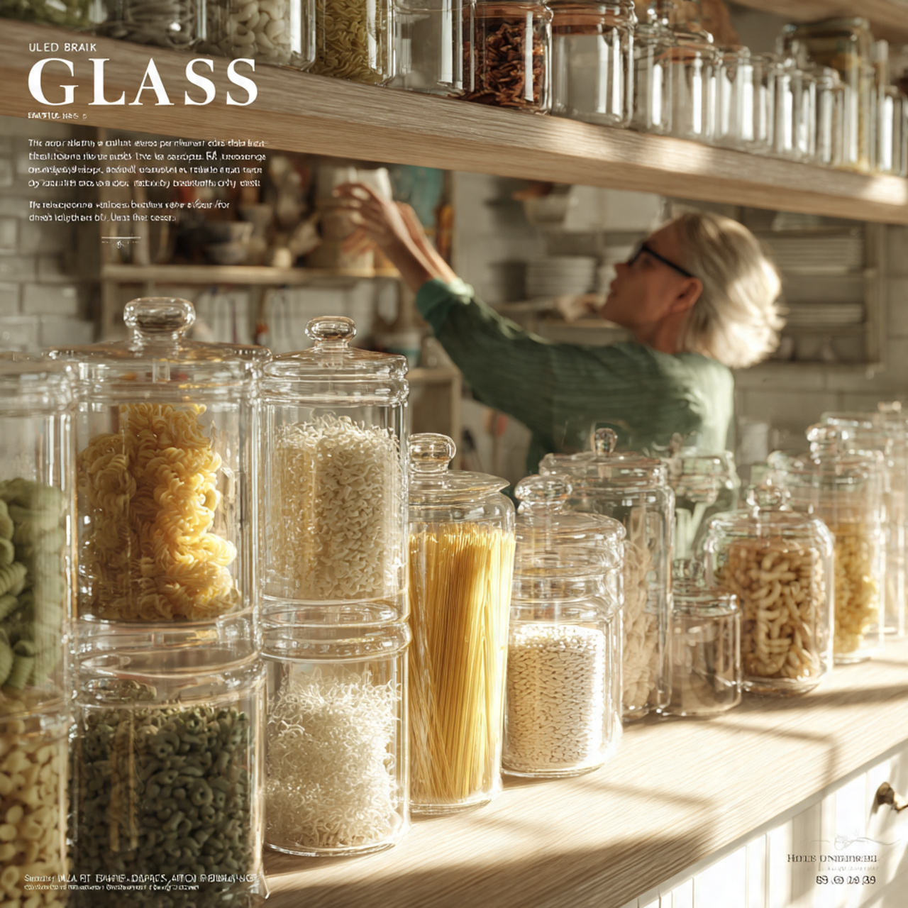 ultra realistic kitchen shelf featuring clear glas