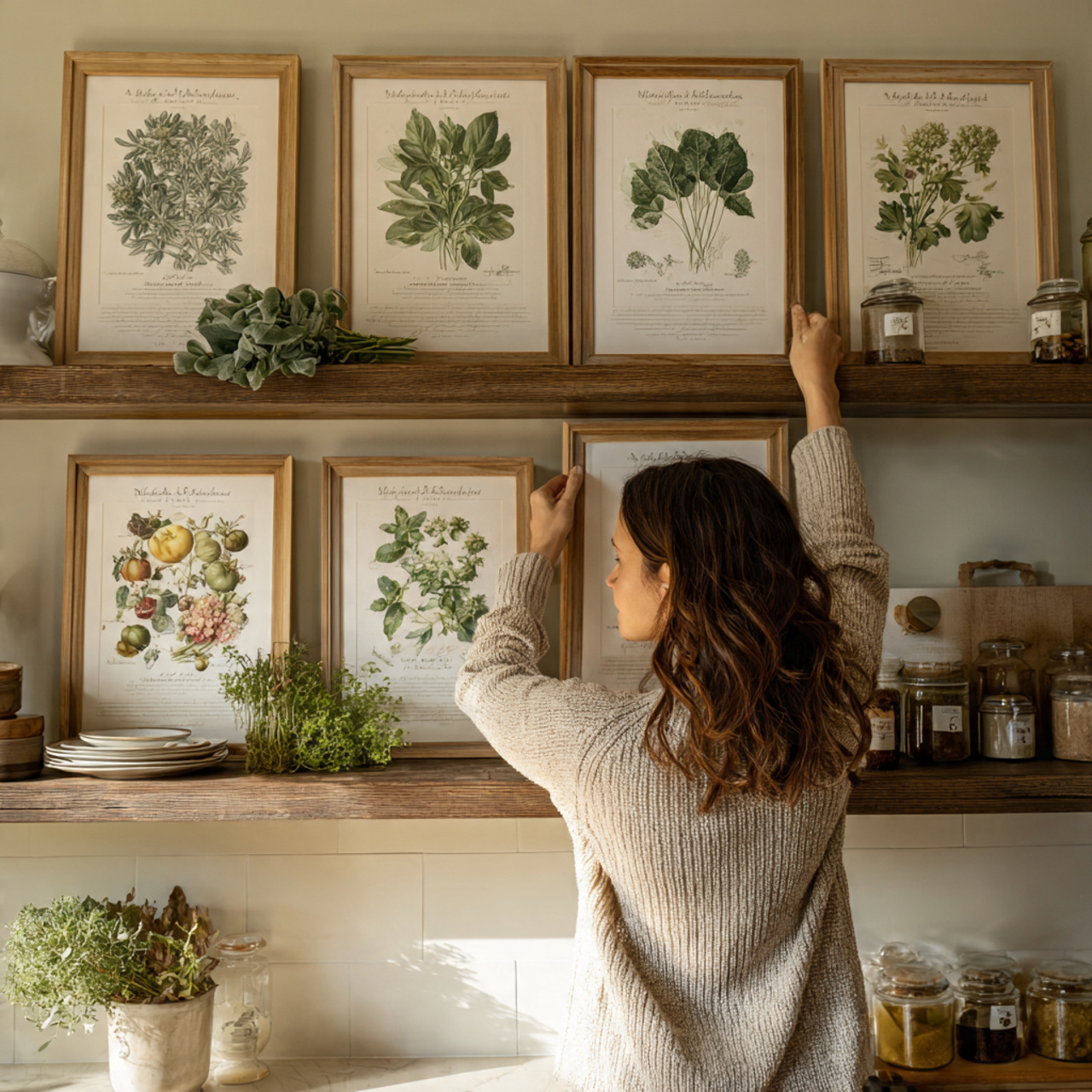 ultra realistic kitchen shelf featuring framed bot