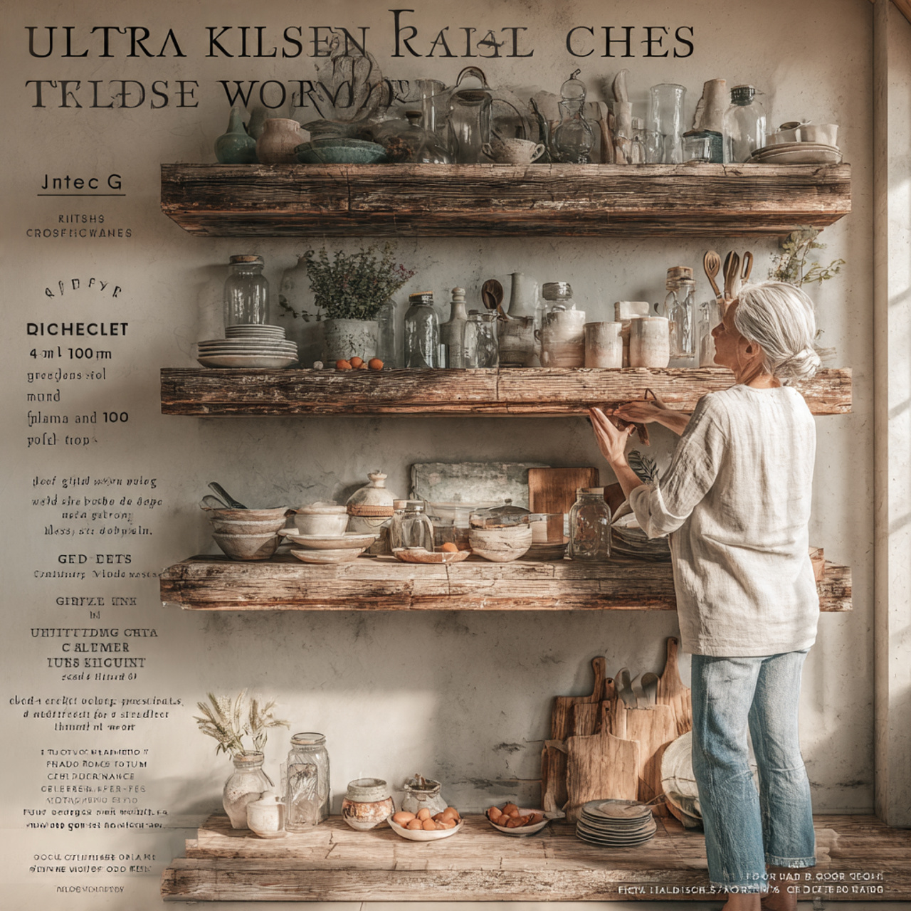 ultra realistic kitchen shelf with reclaimed wood