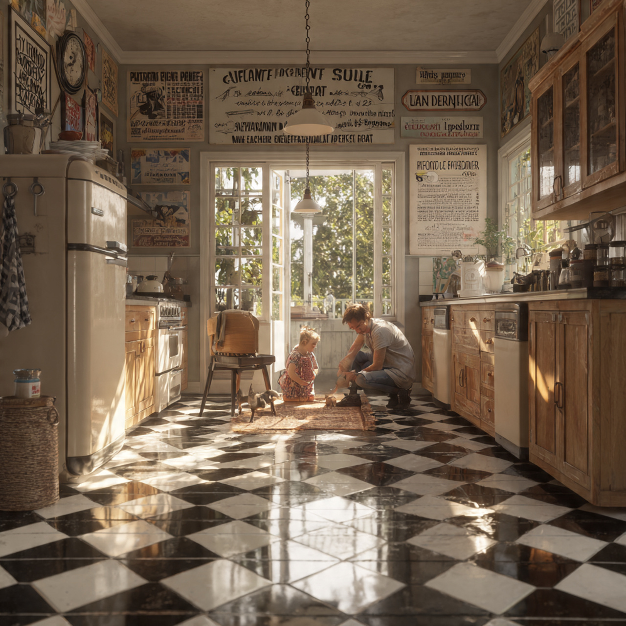 ultra realistic kitchen with classic black and whi