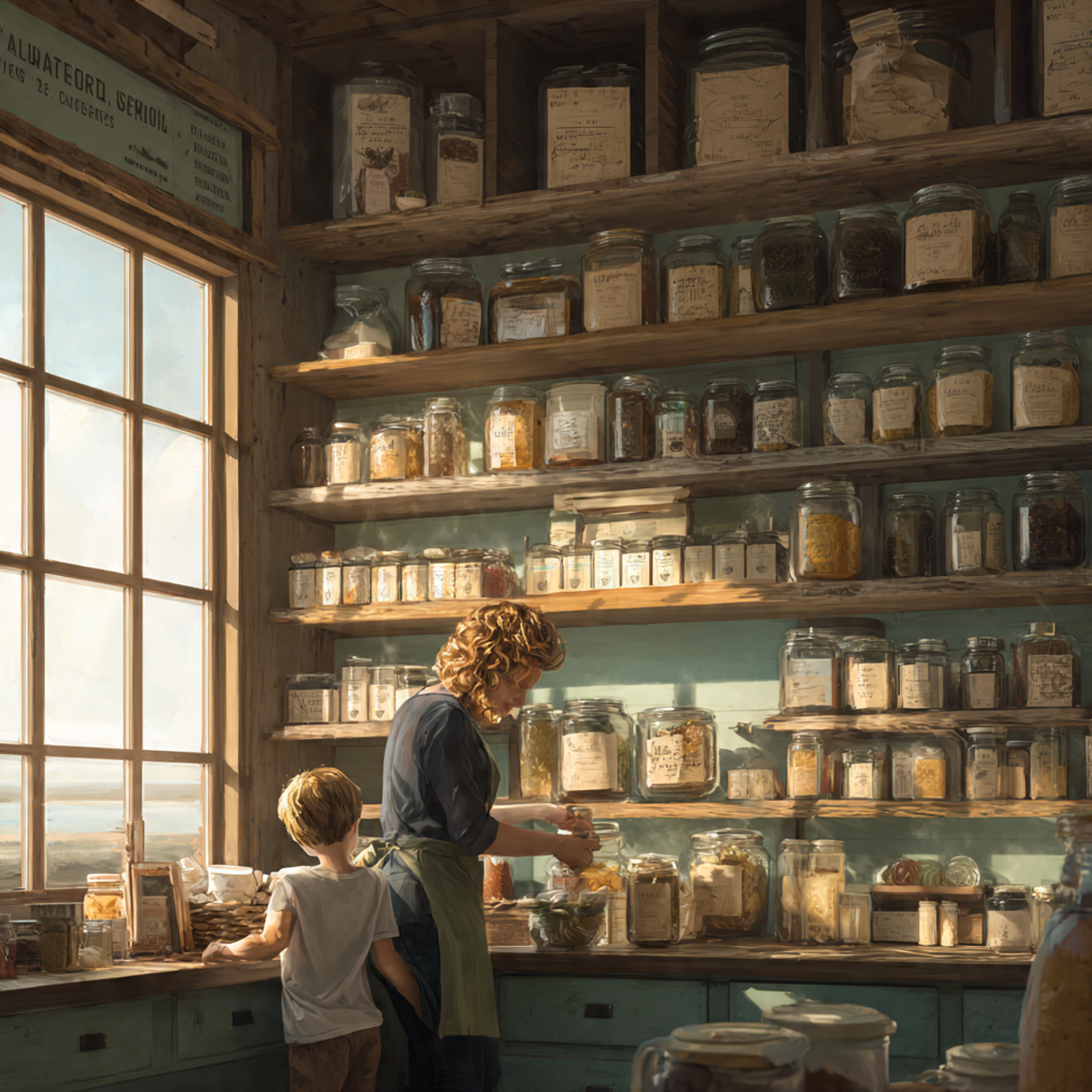 ultra realistic kitchen with reclaimed open shelvi