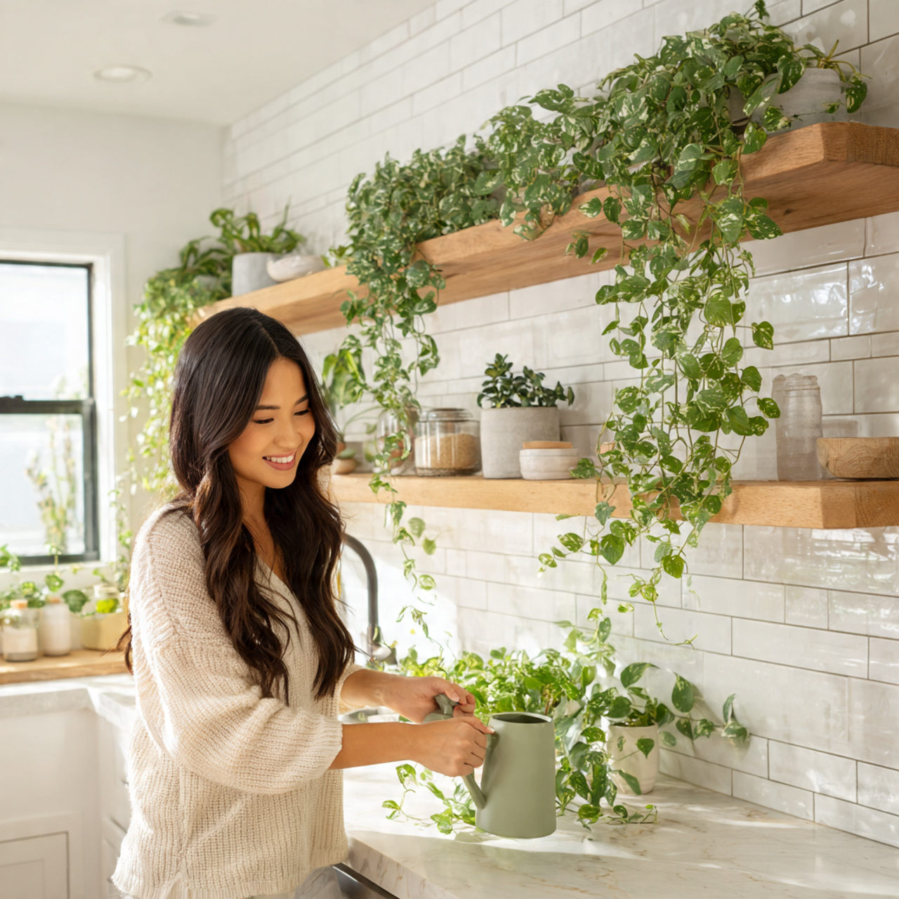 ultra realistic lifestyle image of kitchen shelves