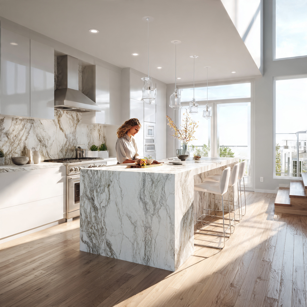 ultra realistic modern kitchen featuring a white k