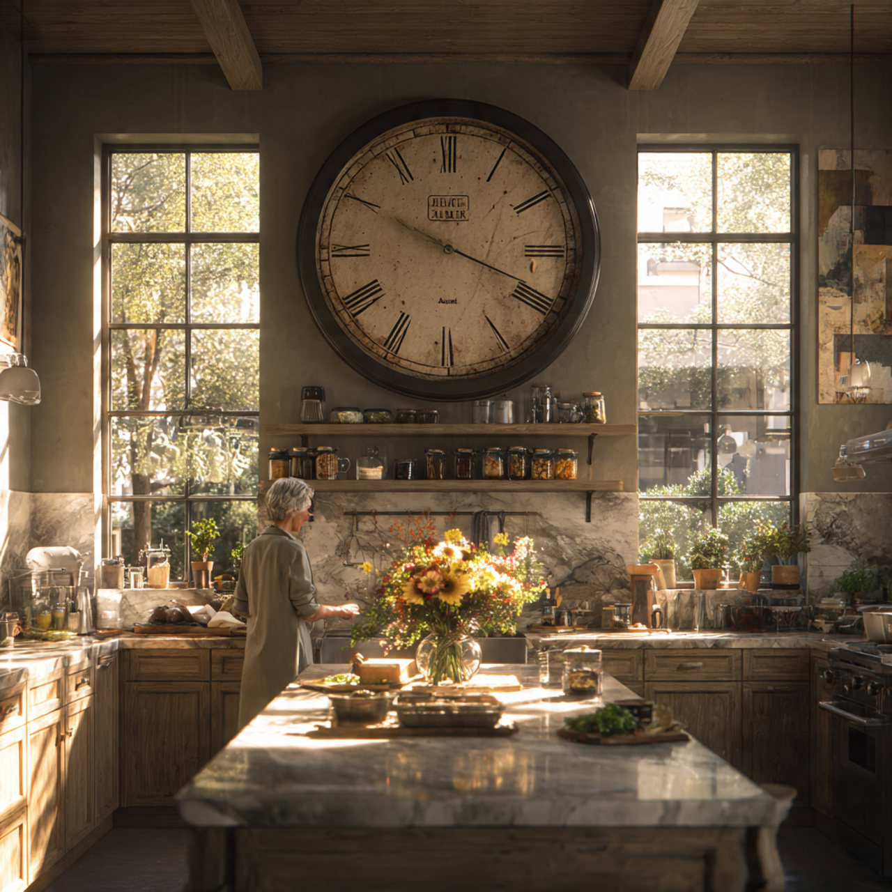 ultra realistic modern kitchen featuring an oversi