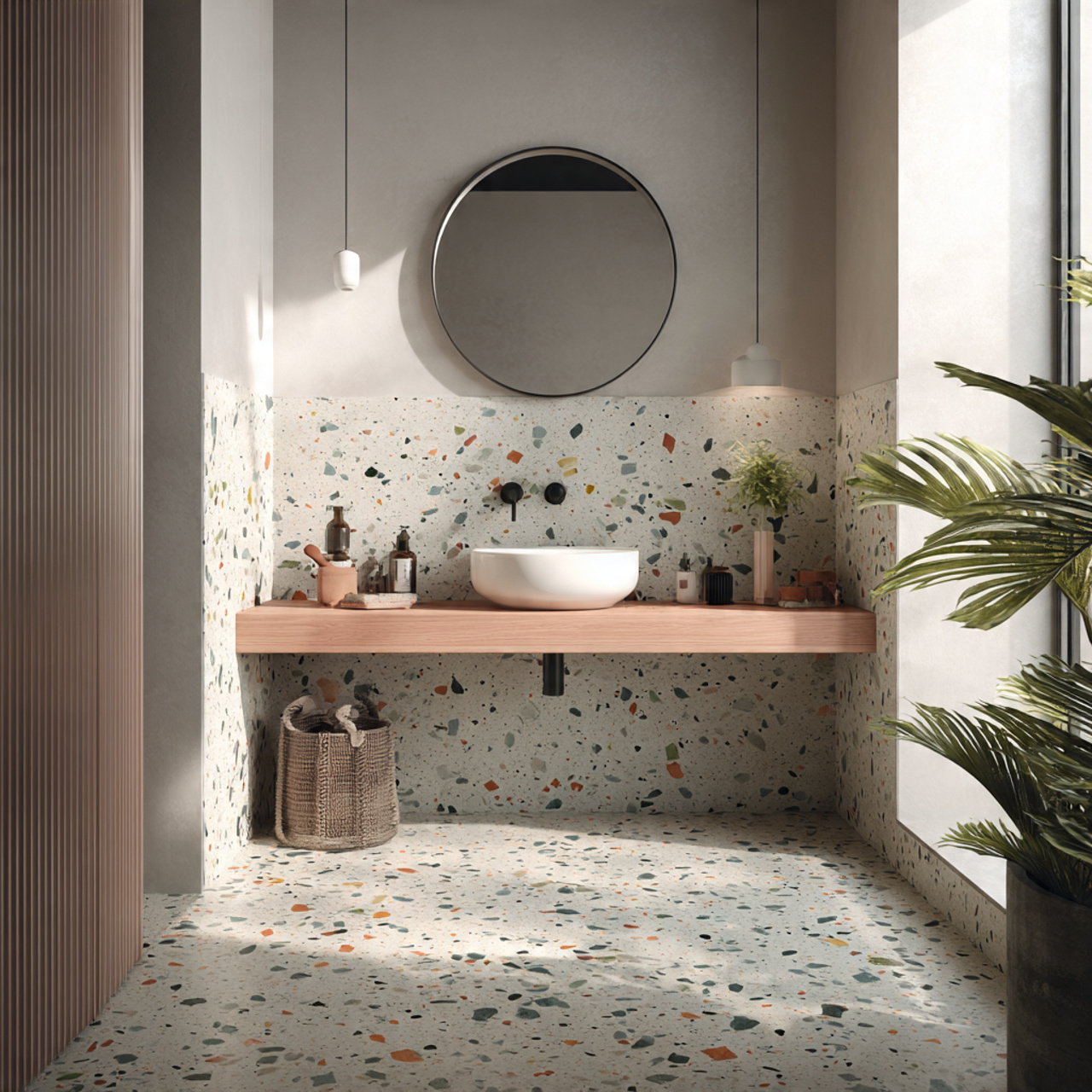 ultra realistic photo of colorful terrazzo guest b