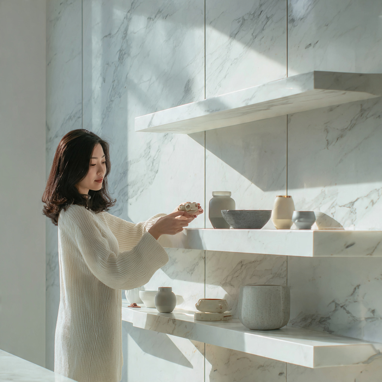 ultra realistic photo of kitchen shelves decor ide 1