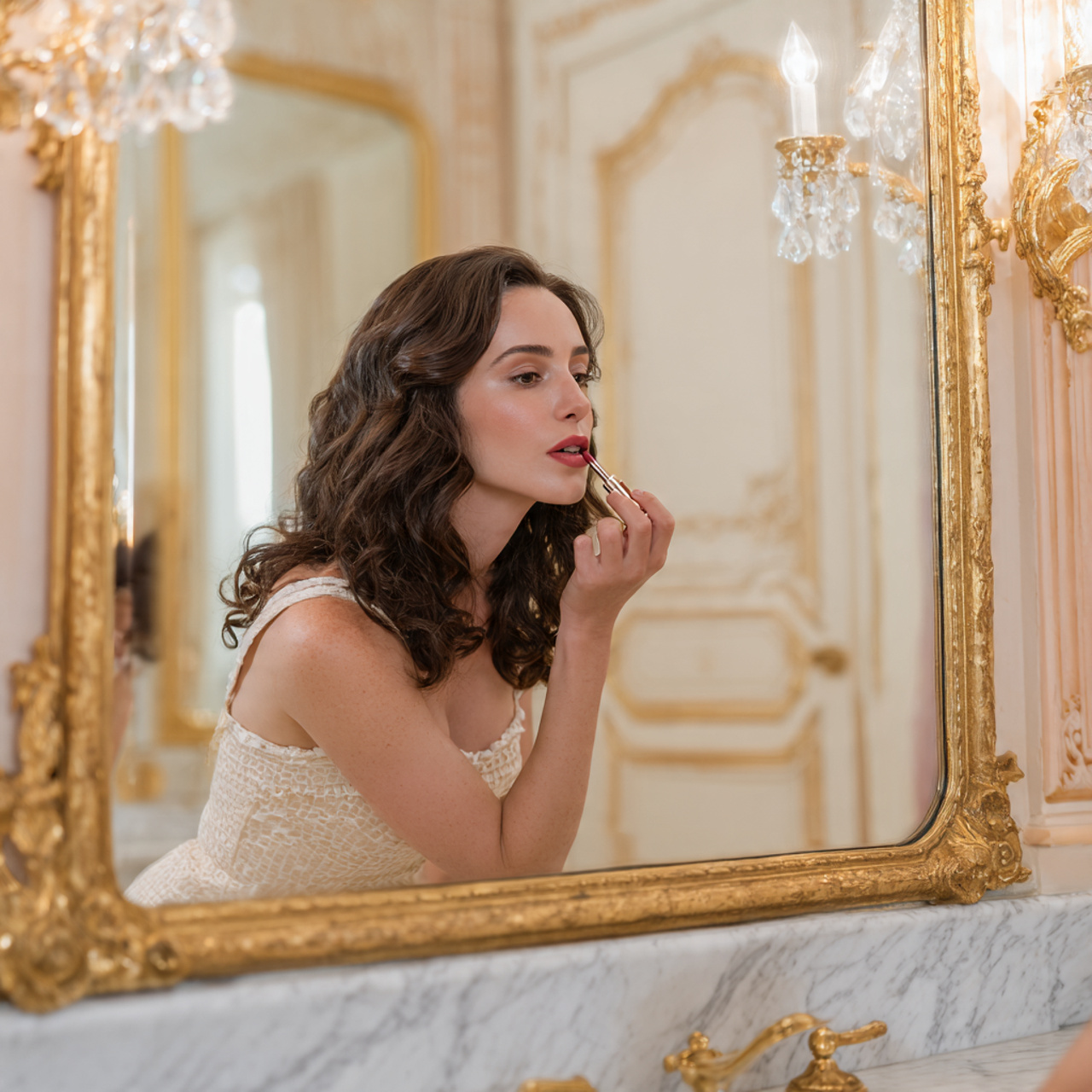 ultra realistic photo of parisian chic guest bathr