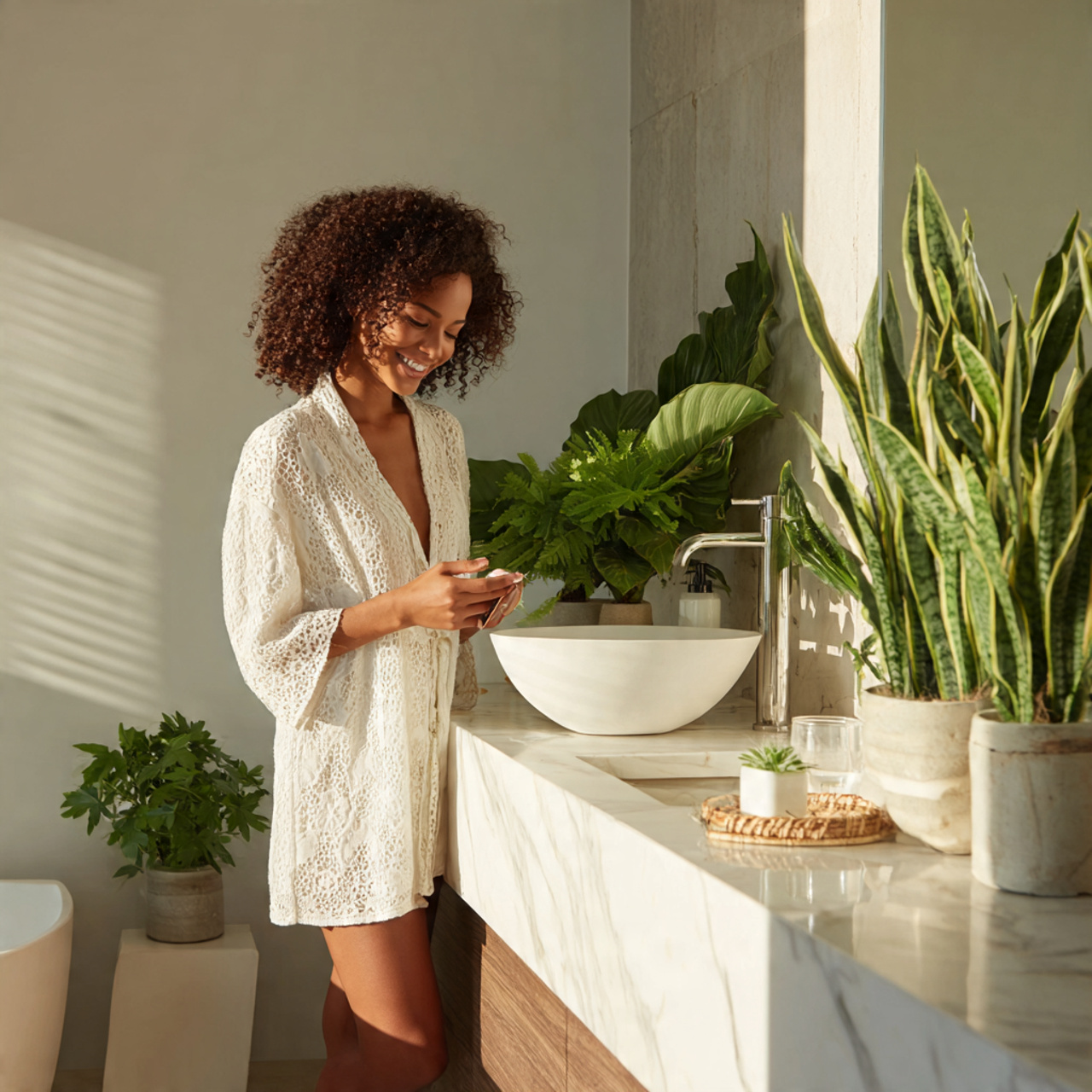 ultra realistic photo of simple bathroom decor ide 1