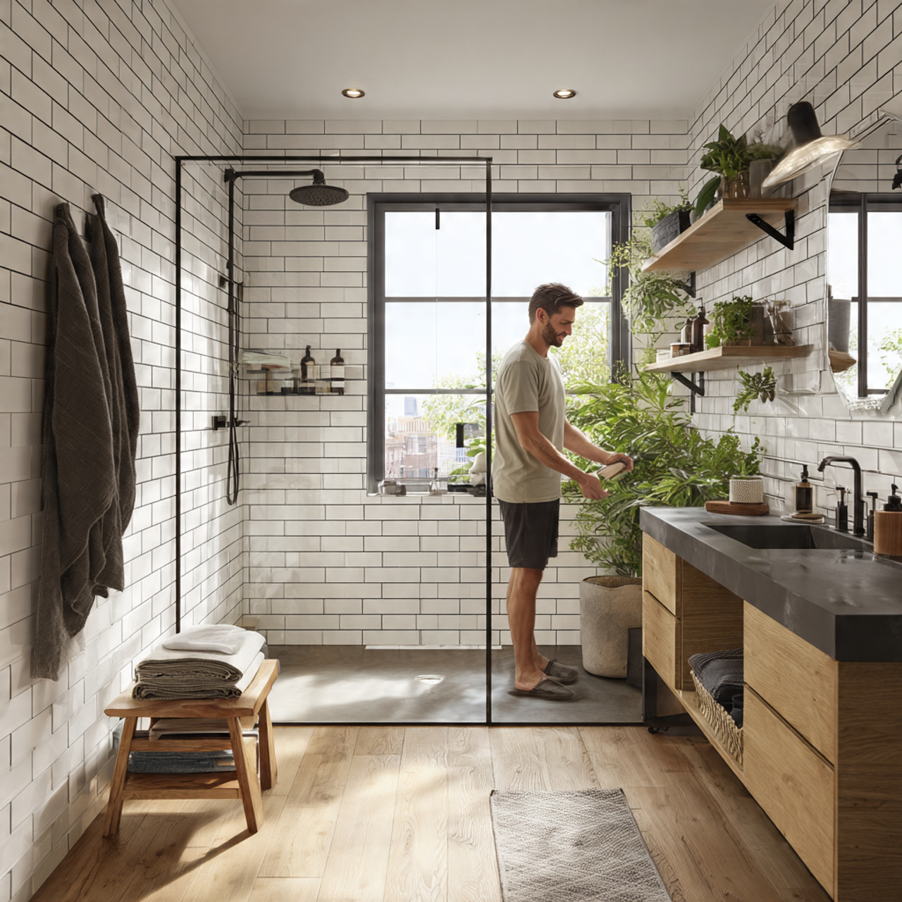 ultra realistic wide angle bathroom interior of fa