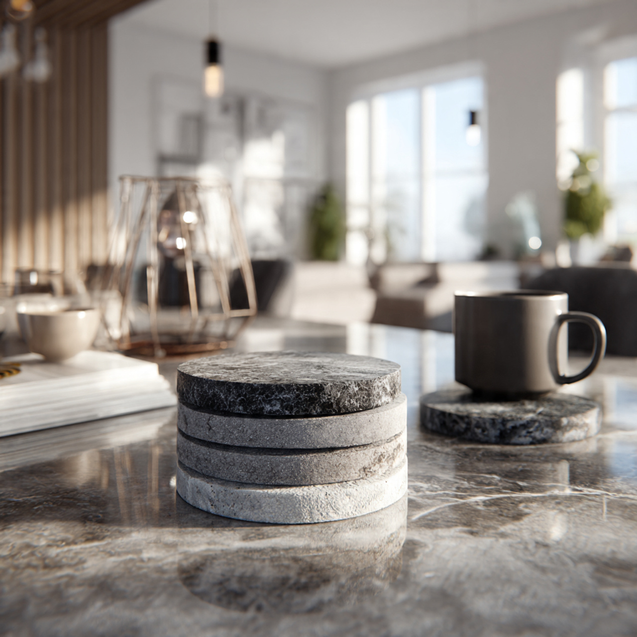 ultra realistic close angle interior shot of dining room