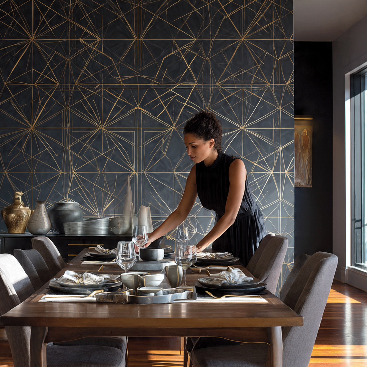 ultra realistic designer interior photograph of dining room