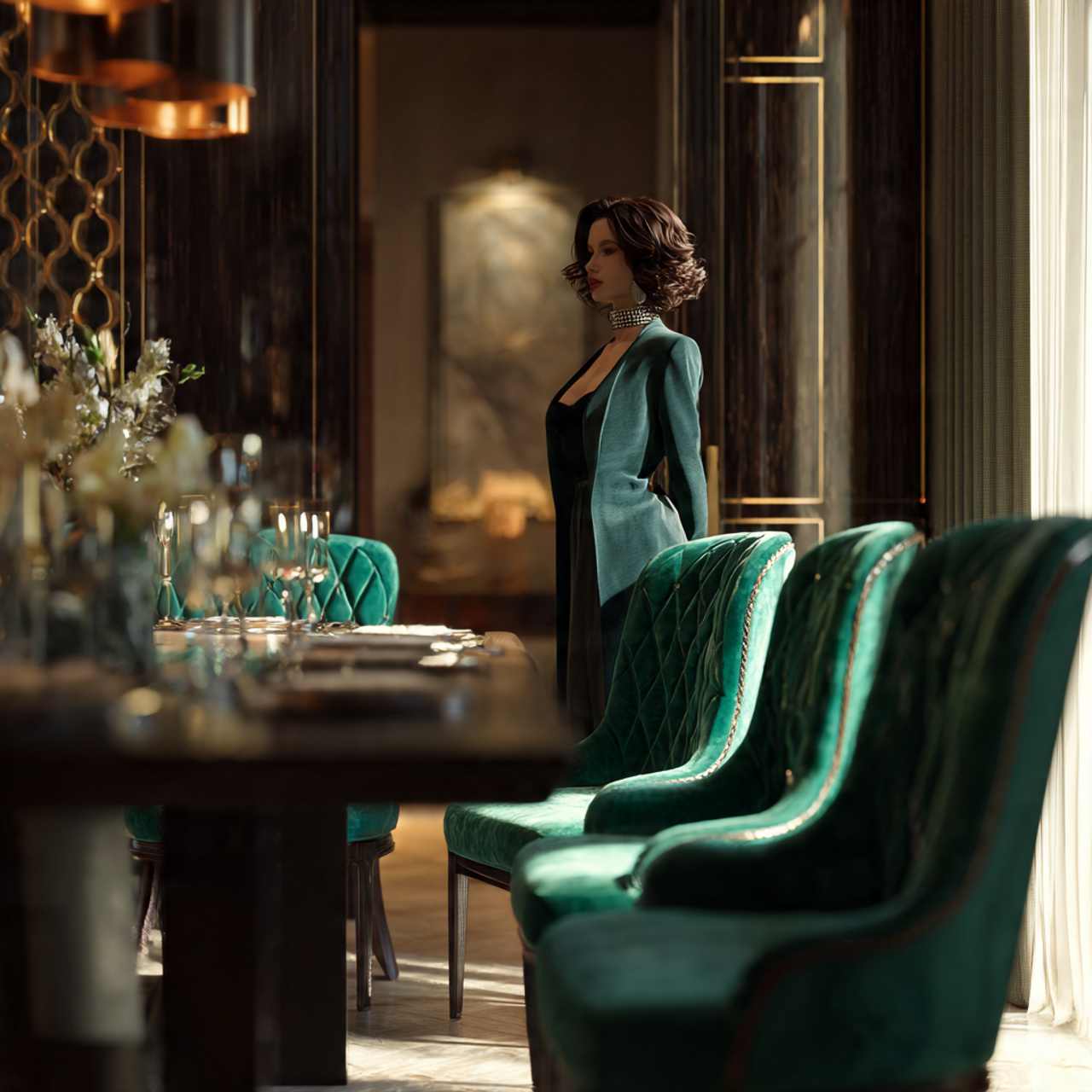 ultra realistic elegant dining room highlighting dining room