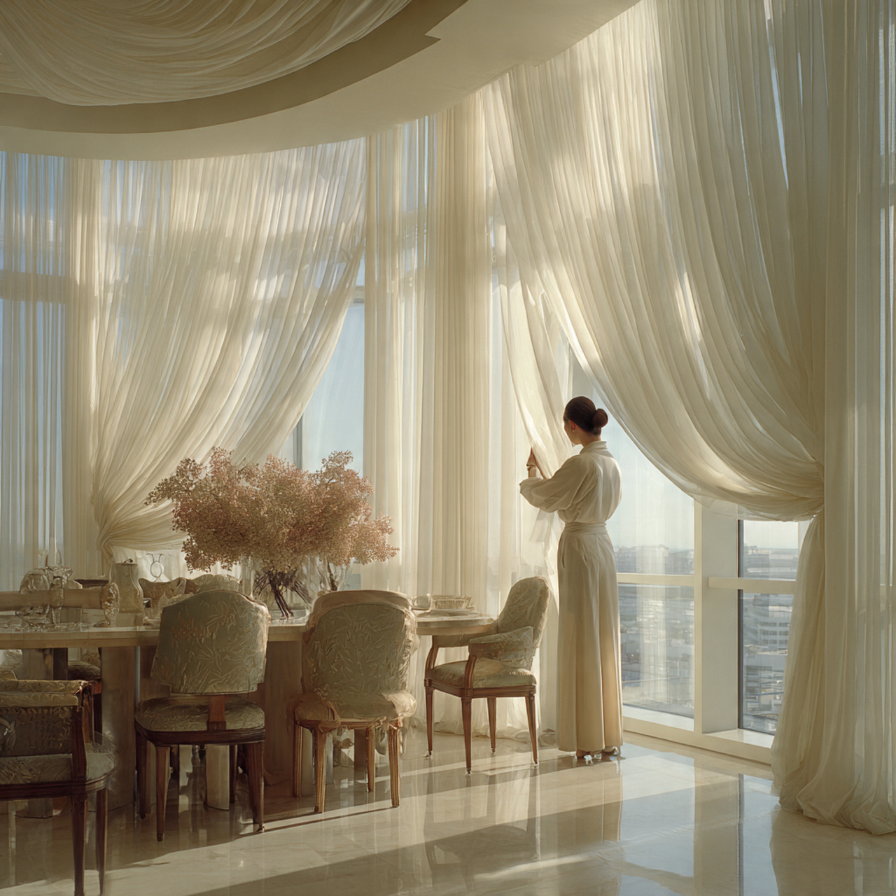 ultra realistic elegant interior photograph of dining room