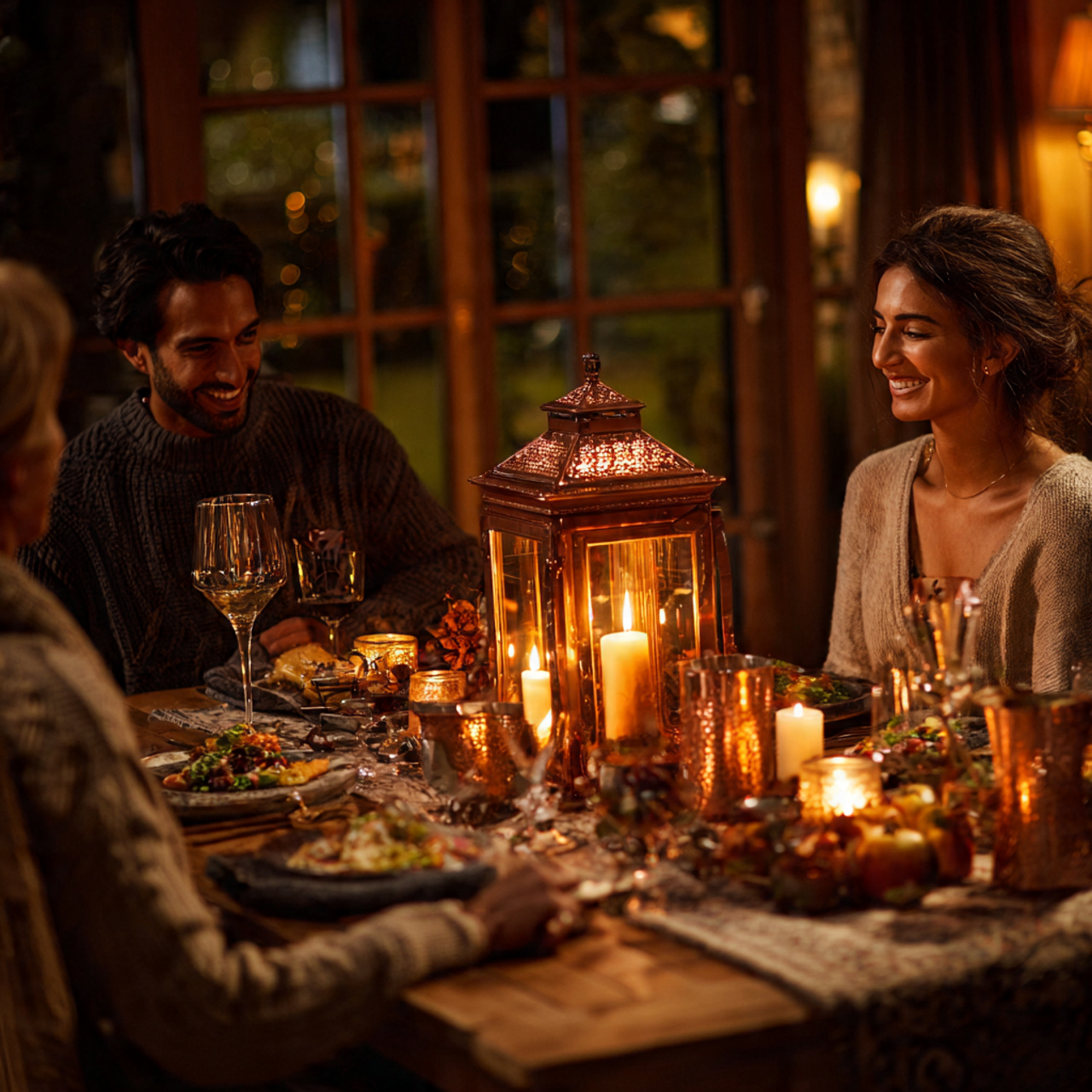 ultra realistic evening interior photo of dining room