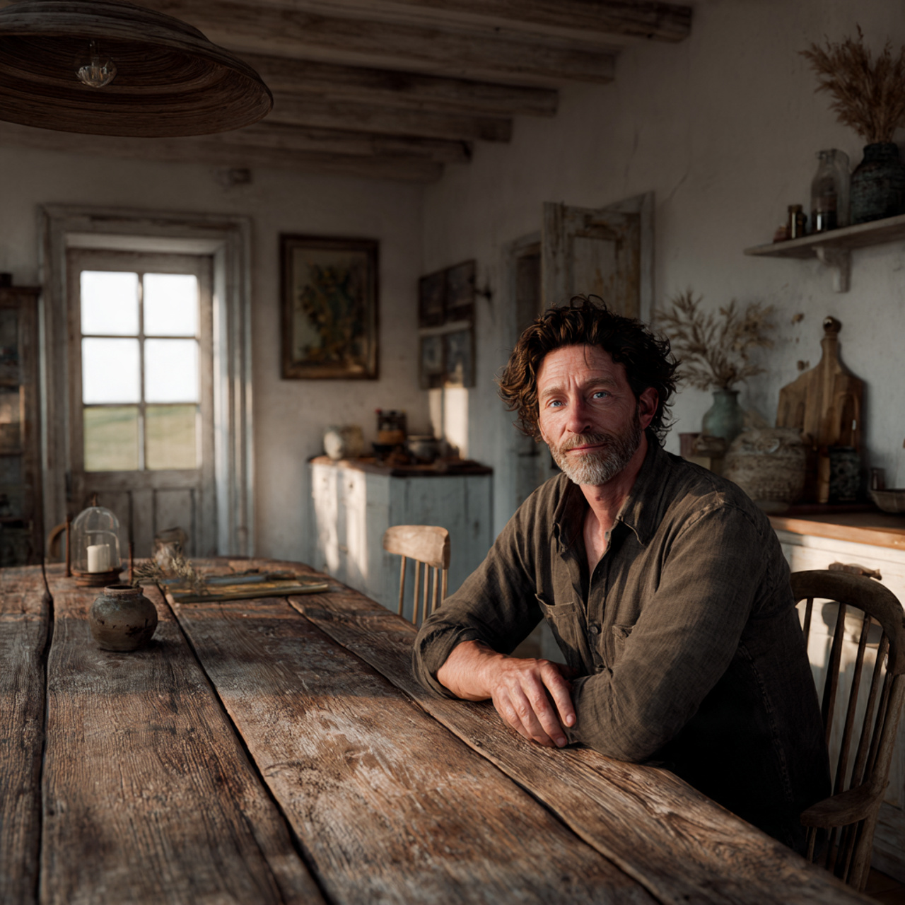 ultra realistic farmhouse style interior of dining room decor