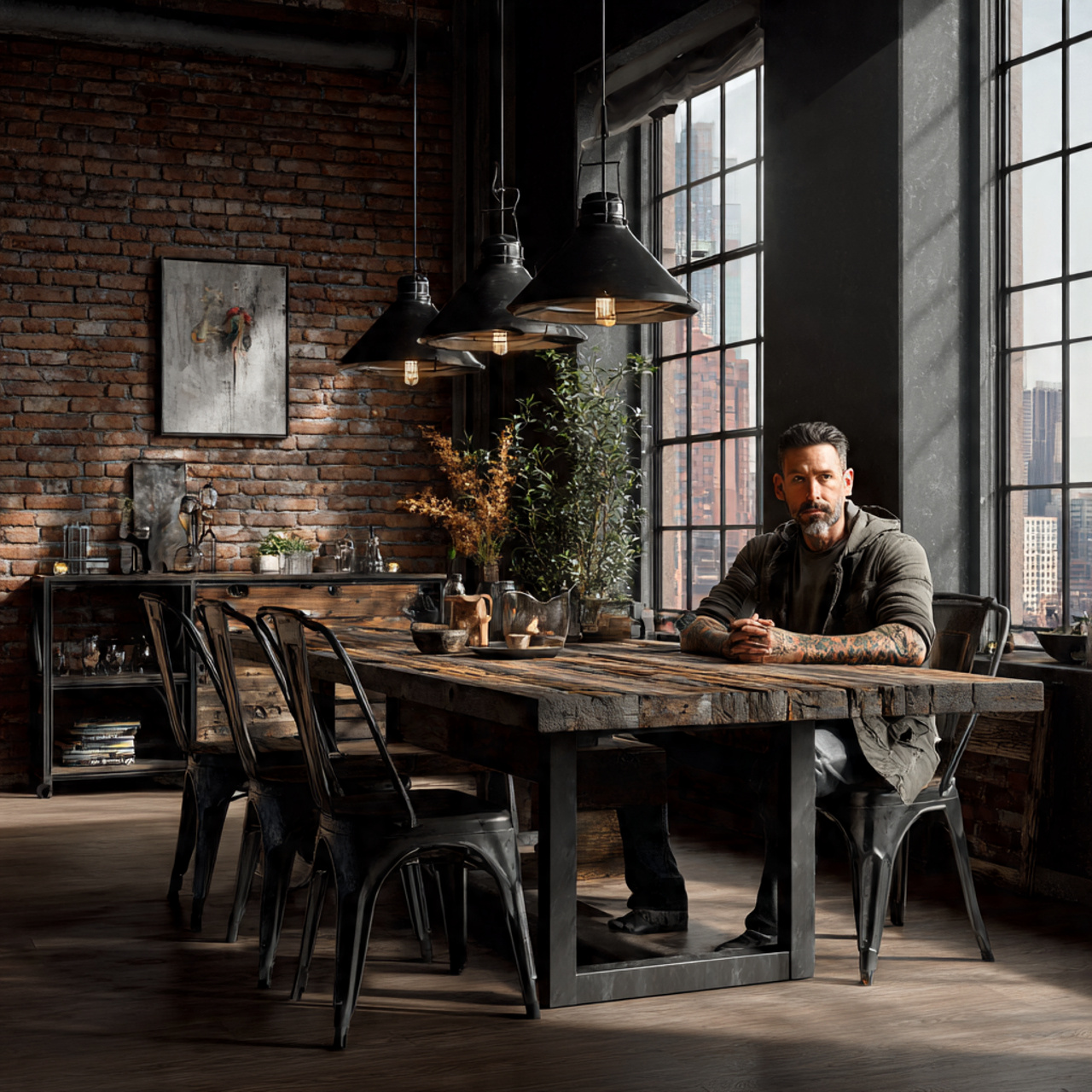 ultra realistic industrial loft dining space displaying dining