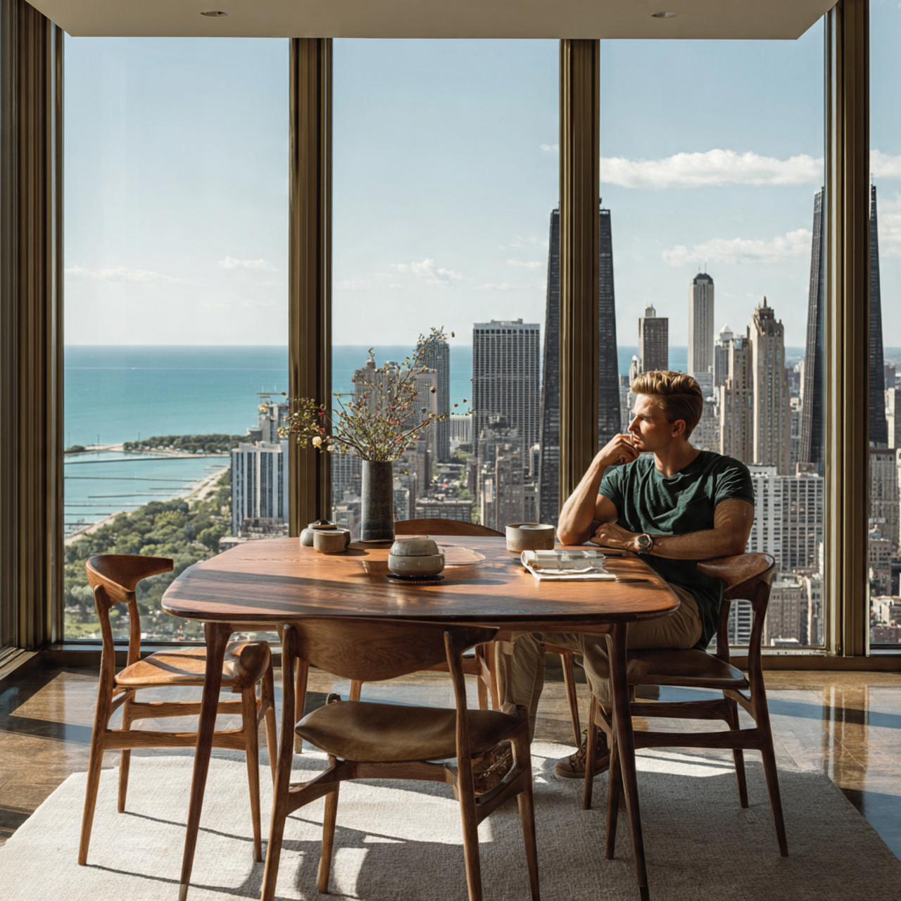 ultra realistic mid century modern dining room showcasing