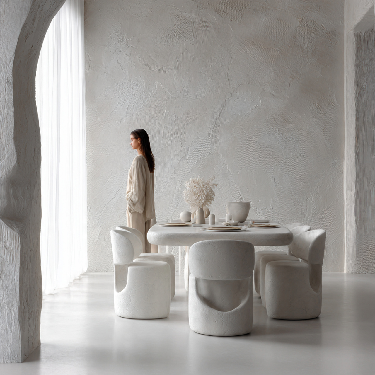 ultra realistic minimalist interior photograph of dining room