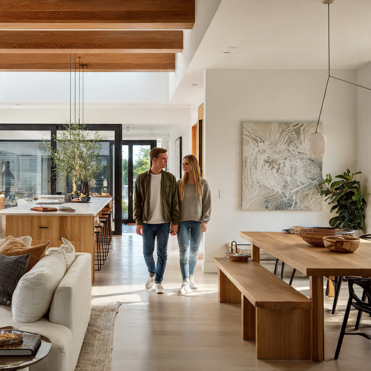 ultra realistic open plan interior photograph of dining room