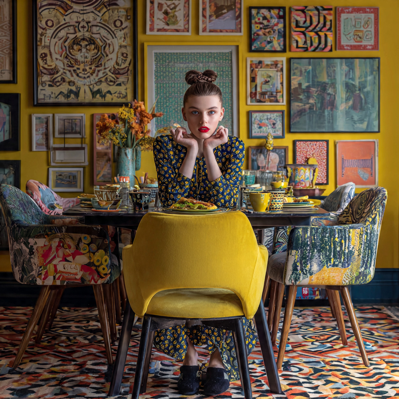 ultra realistic vibrant dining room presenting dining room