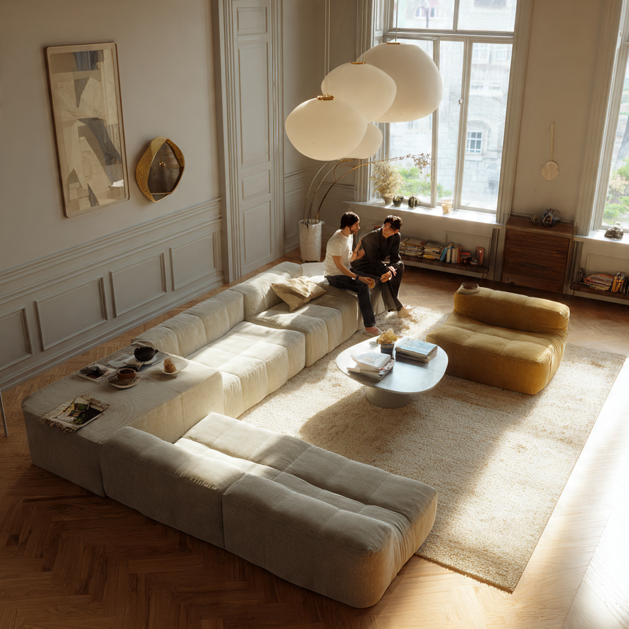 70s living room ideas with low profile modular sea