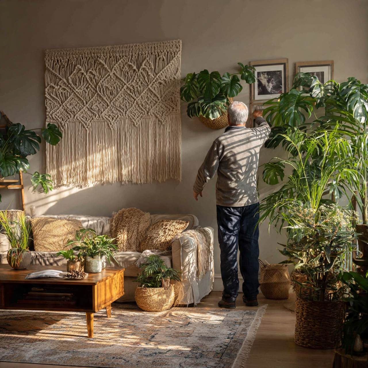 70s living room ideas with macram wall hanging dec