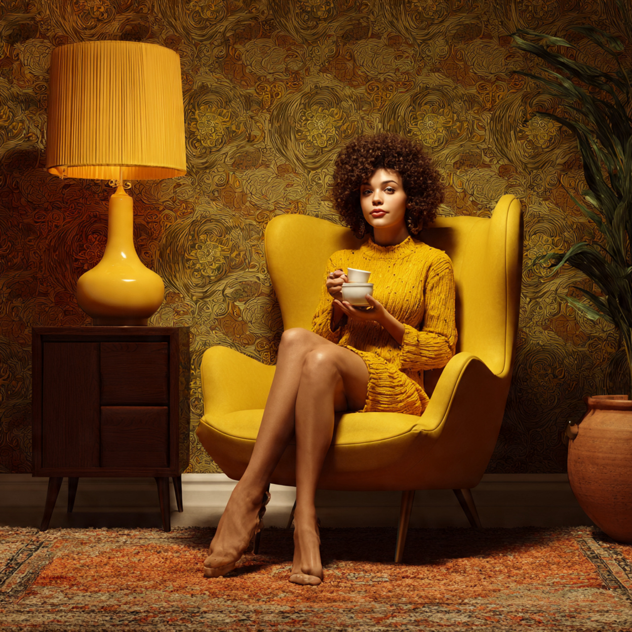 70s living room ideas with mustard yellow upholste