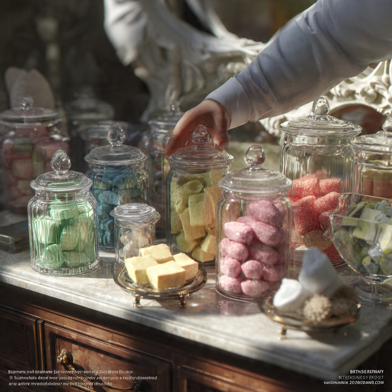 a bathroom vanity with glass apothecary jars fille