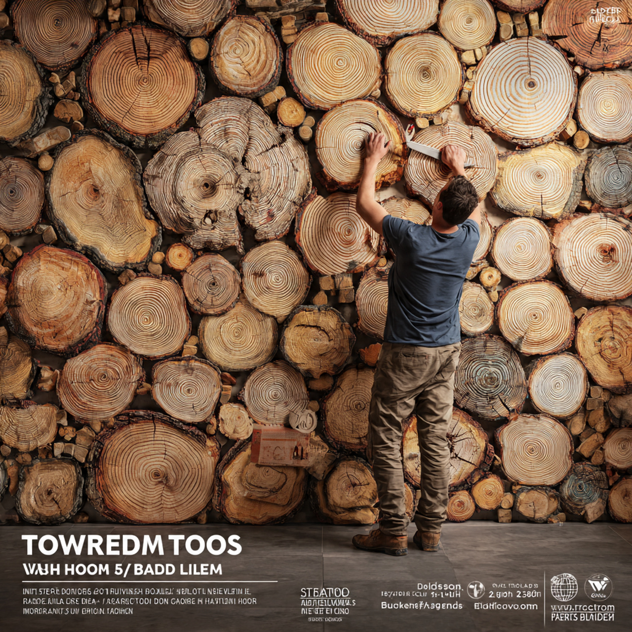 a bathroom wall adorned with cross sections of tre