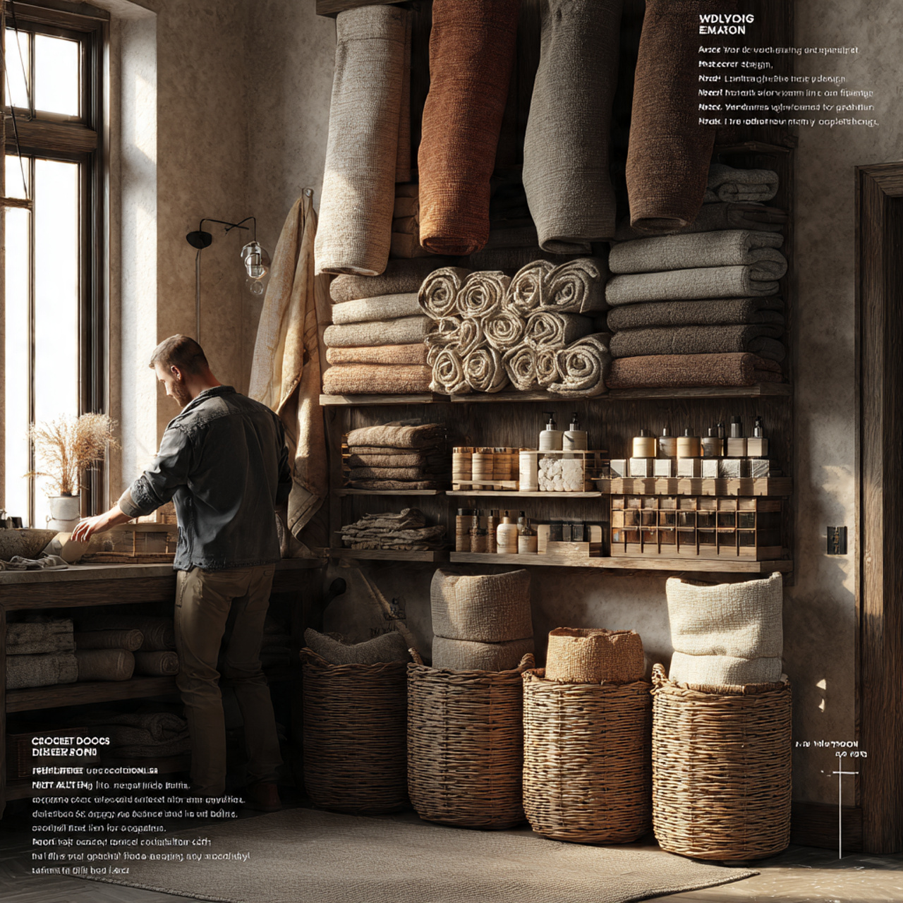 a bathroom with woven baskets mounted on the wall 1 1