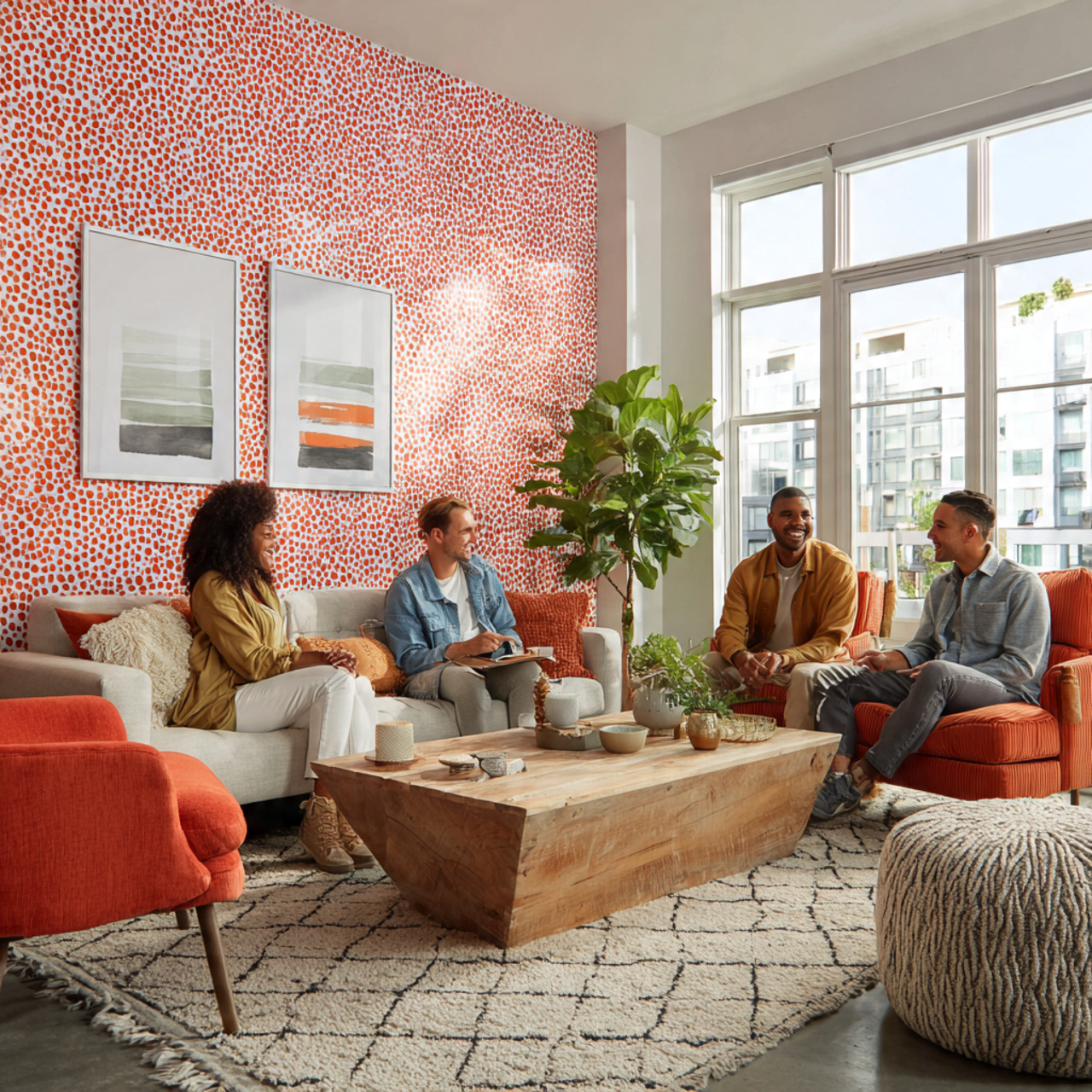 a bright contemporary living room featuring living