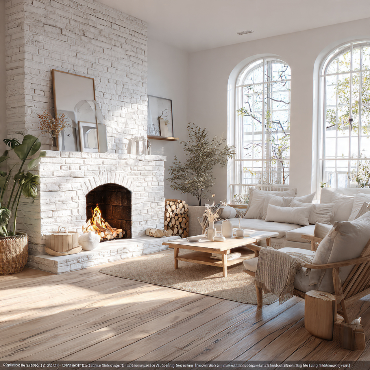 a bright scandinavian style living room with firep