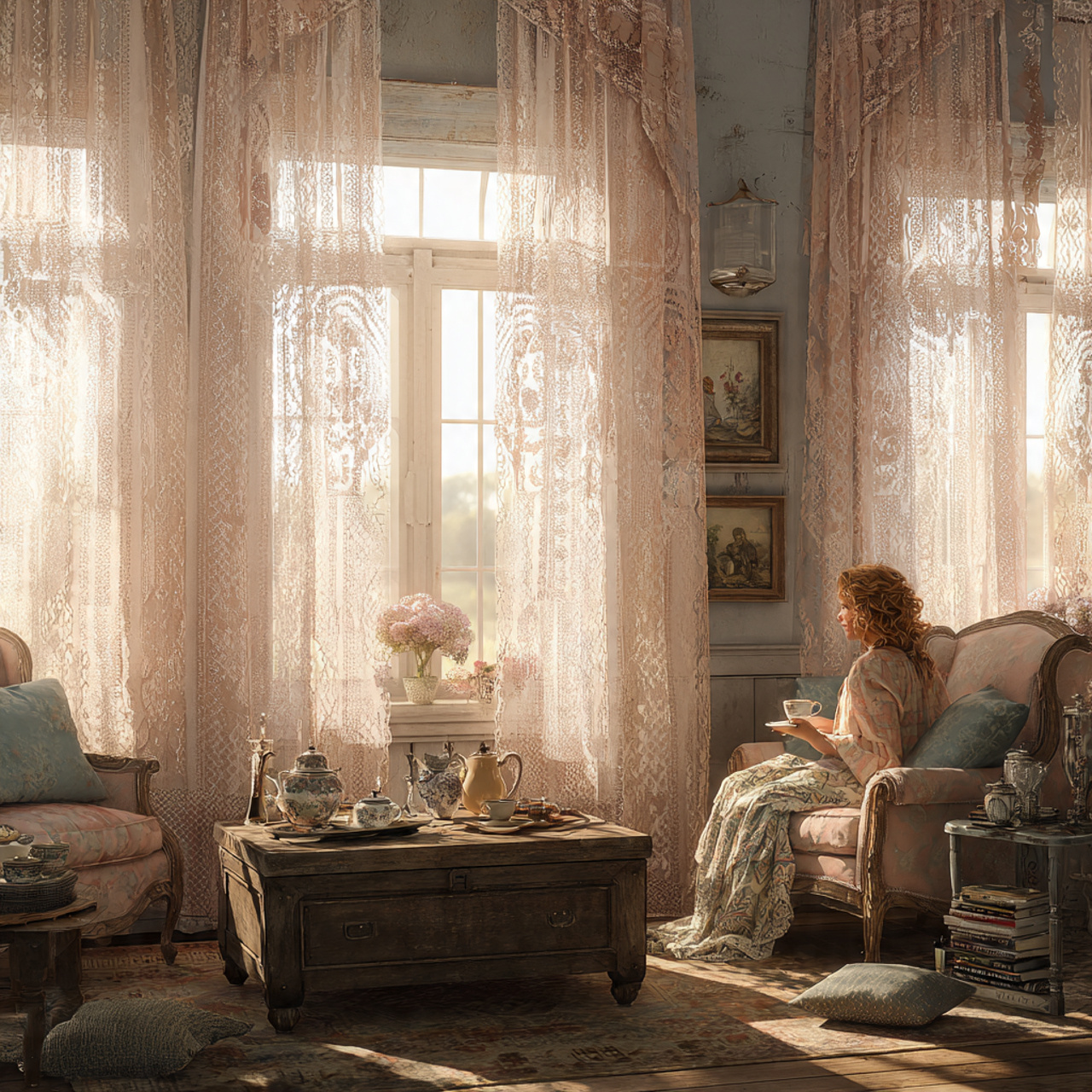 a charming vintage inspired living room featuring