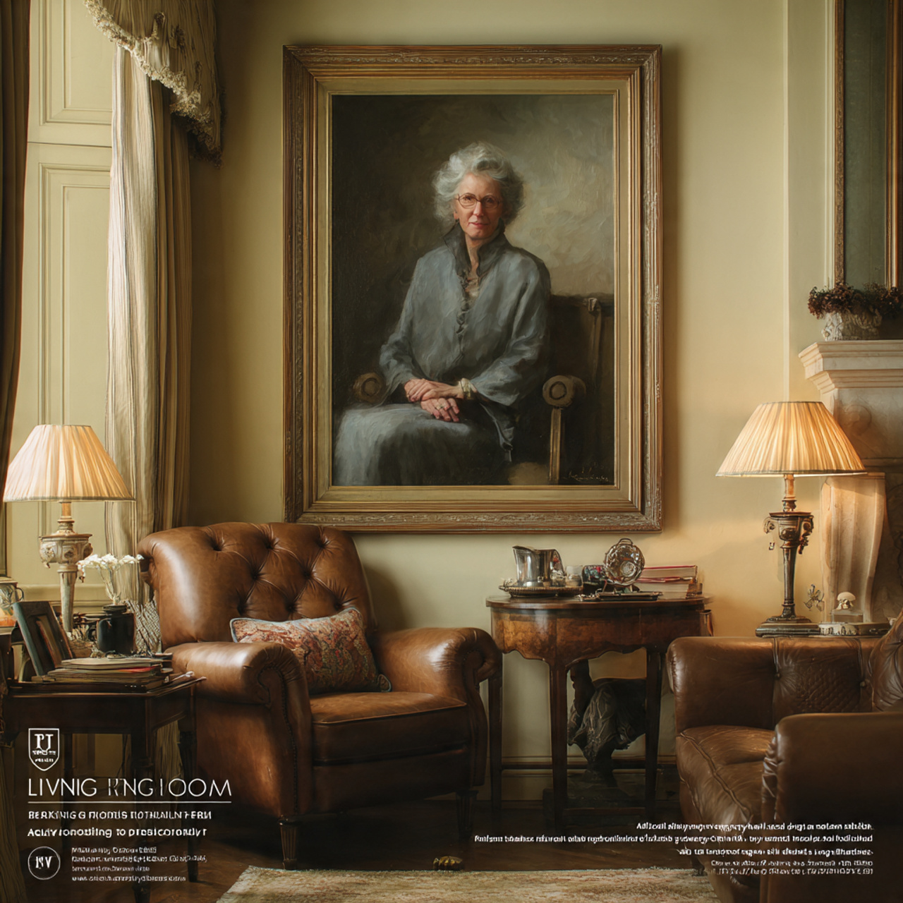 a classic living room with a framed traditional oi