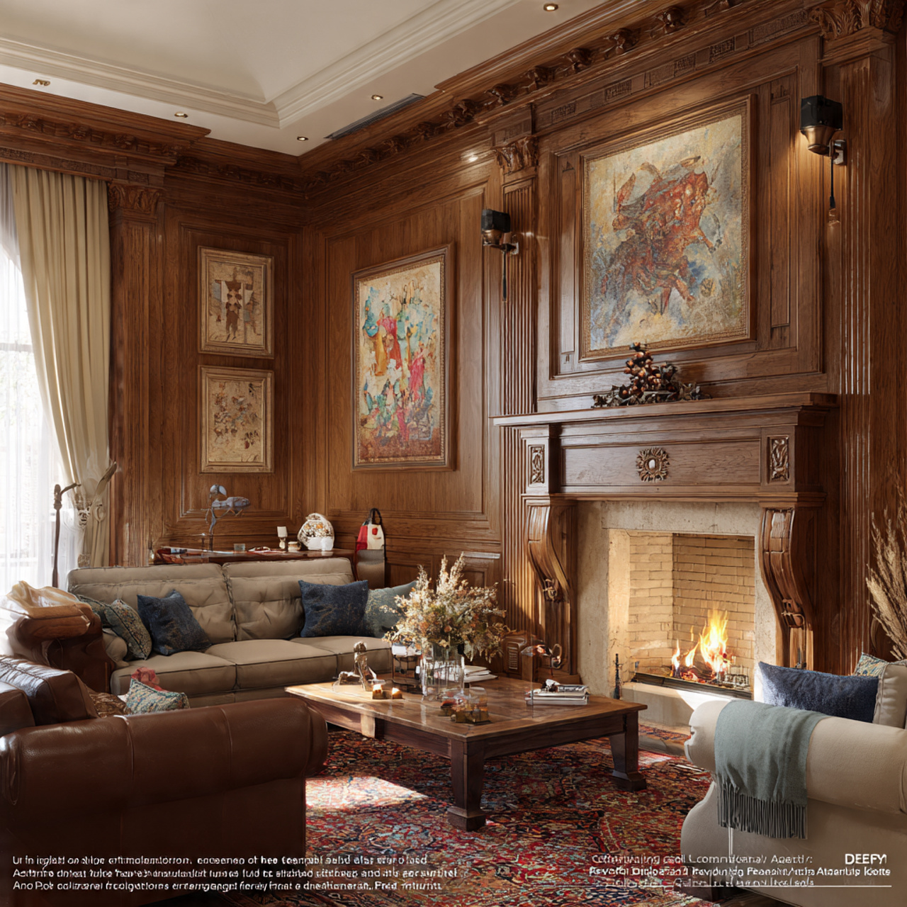 a classic traditional living room with fireplace i