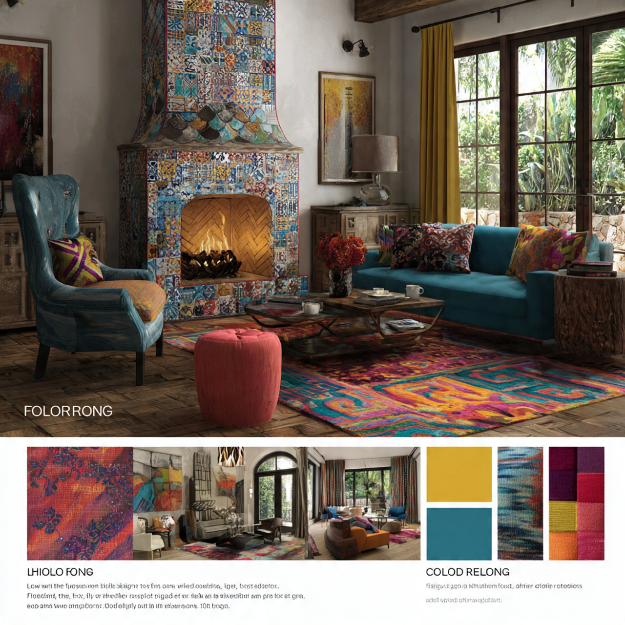 a colorful living room with fireplace ideas showca