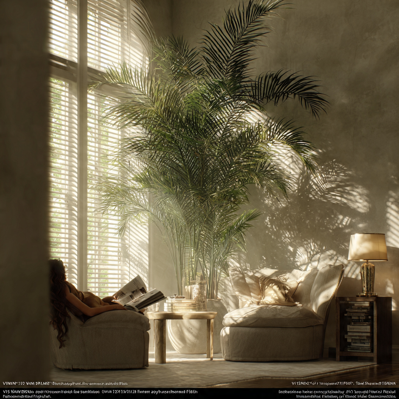 a contemporary living room corner with a tall parl