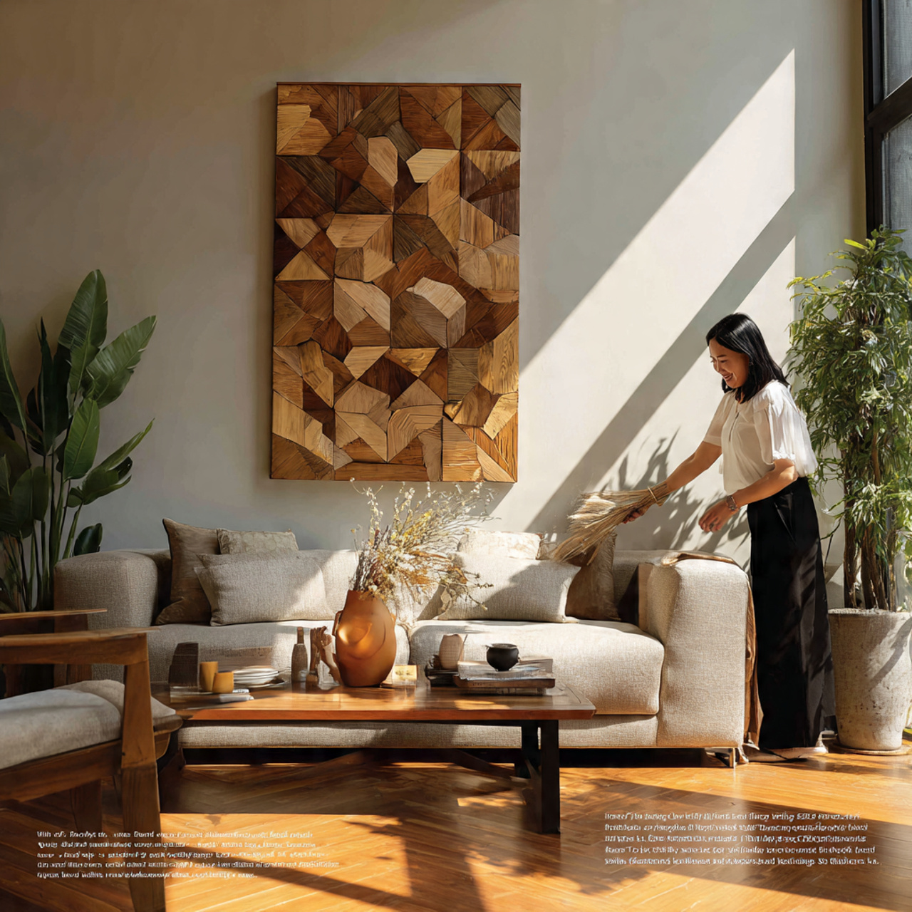 a contemporary living room showcasing a geometric