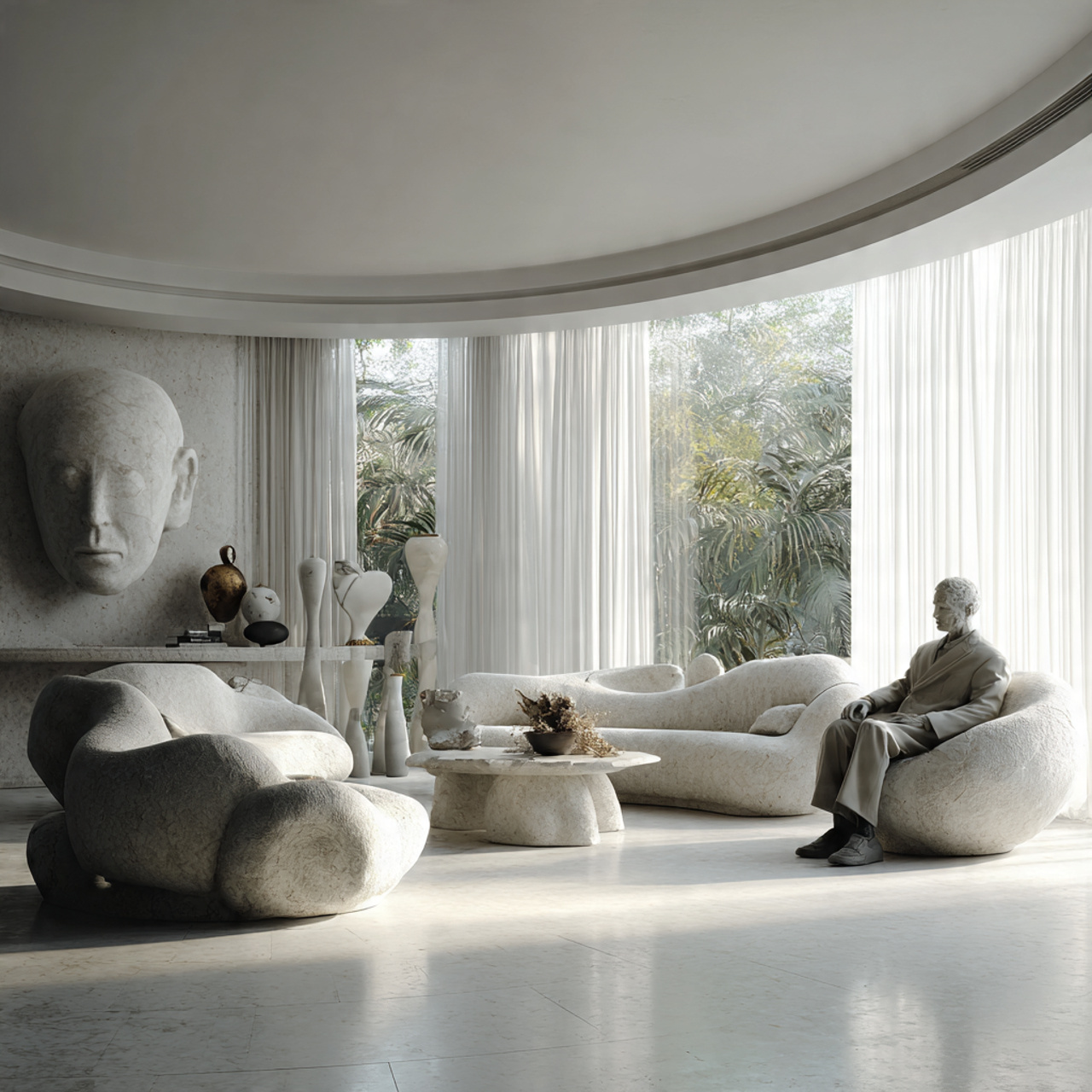 a contemporary living room showcasing sculptural s