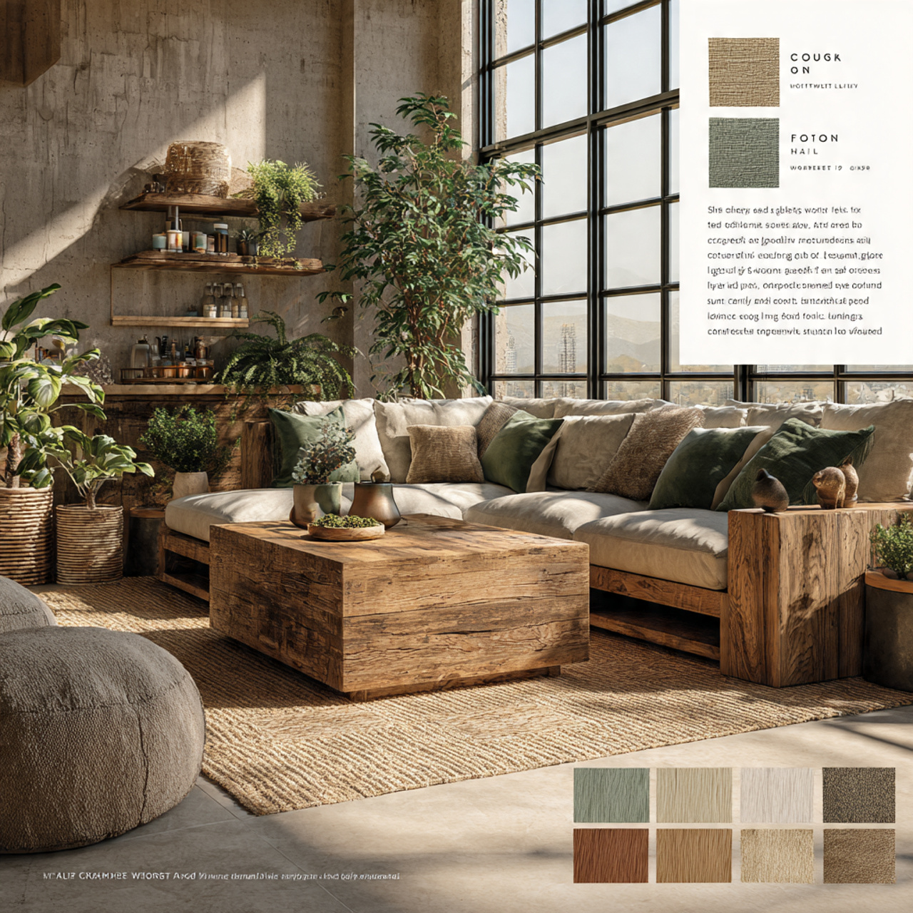 a cozy living room featuring earthy organic