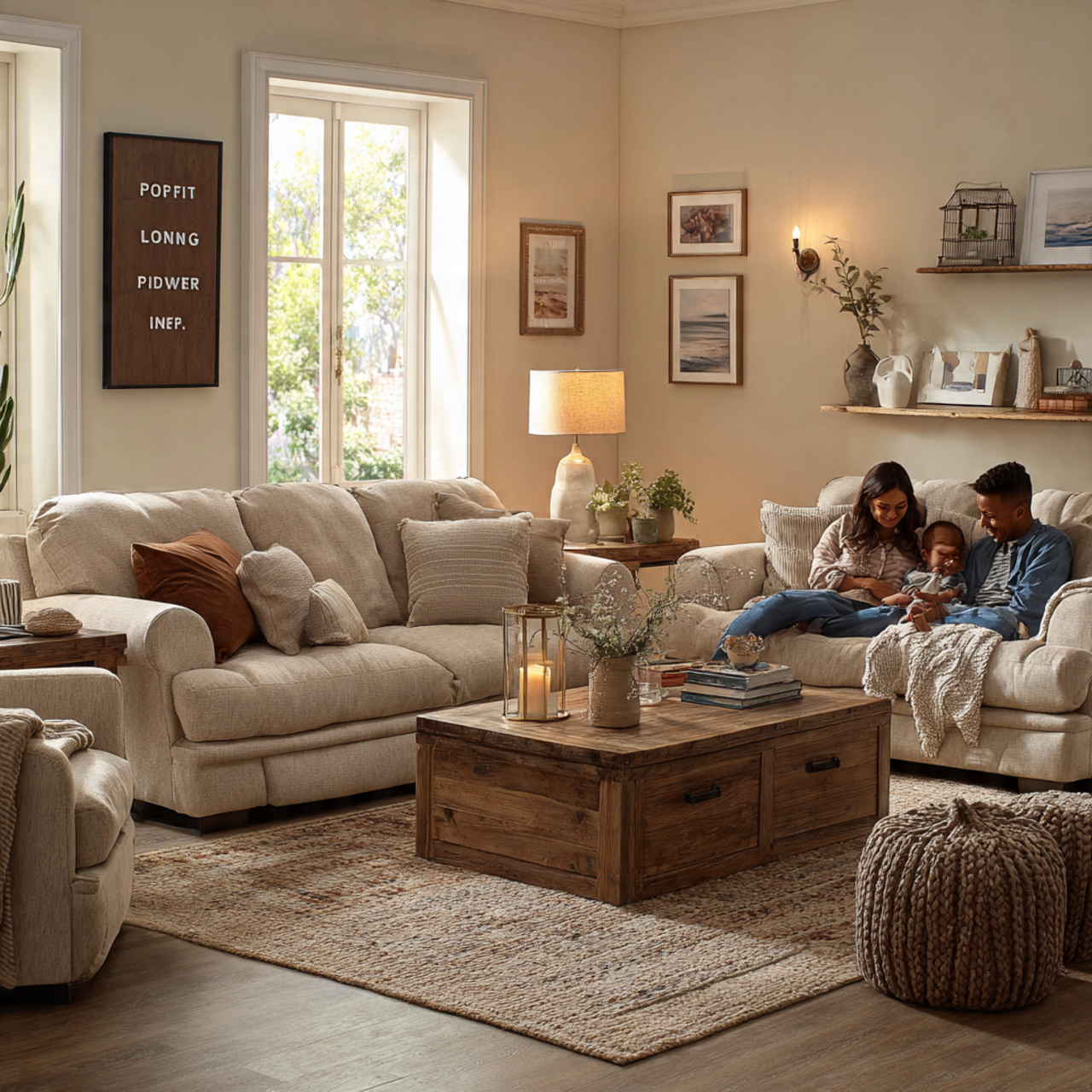 a cozy living room with creamy vanilla walls soft