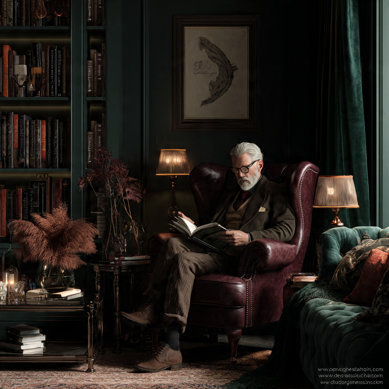 a dark academia living room style ideas with deep