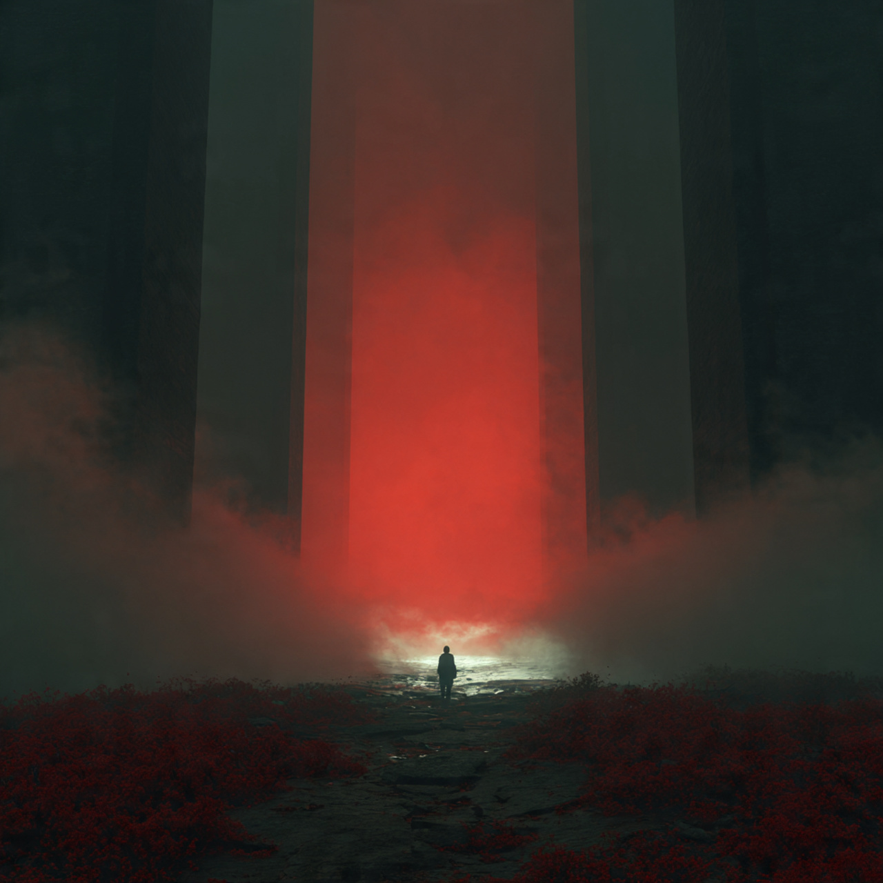 a dark academia living room with deep forest green