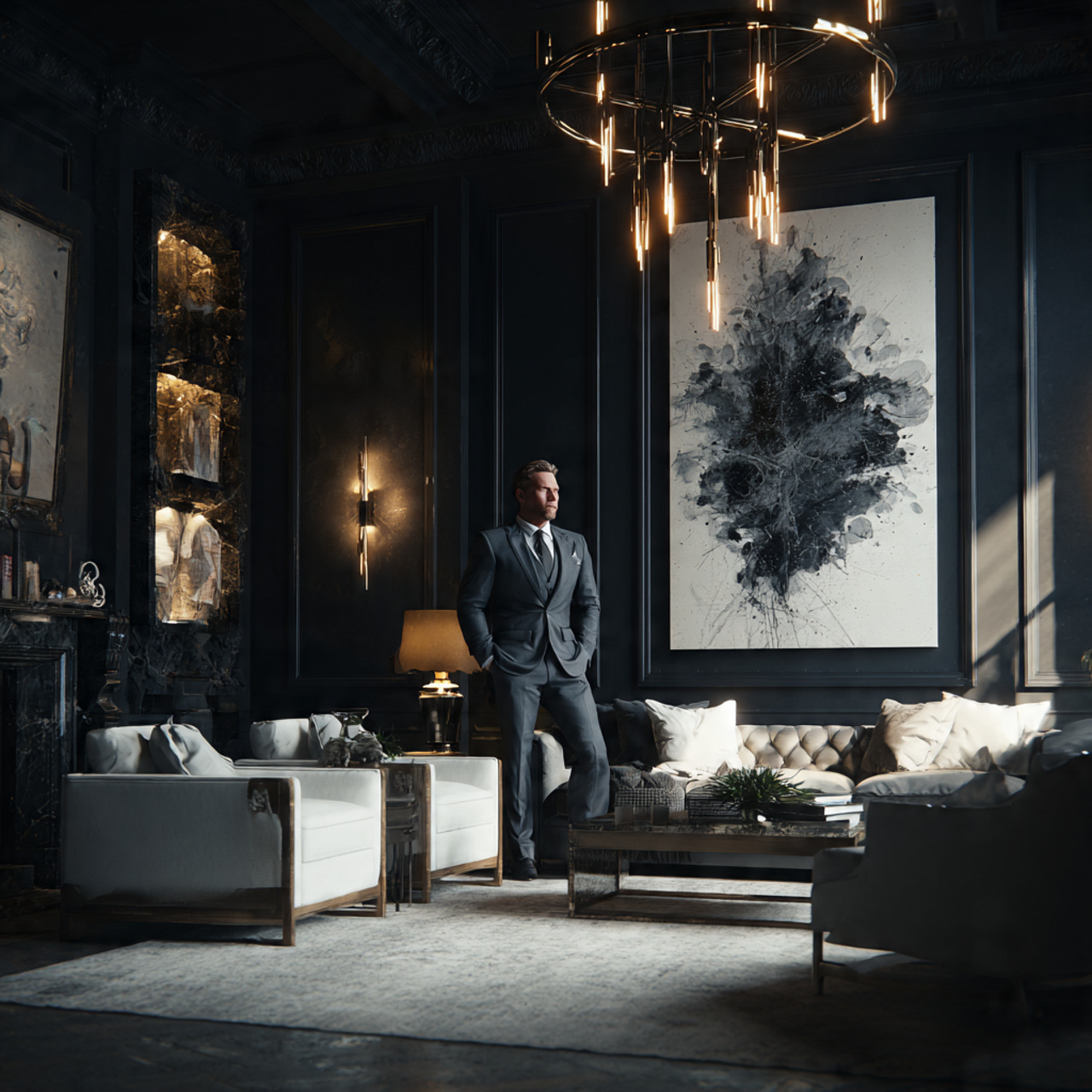 25 Best Living Room Paint Ideas to Refresh Your Space with Stunning Colors 23 a dramatic living room with midnight ink colored w