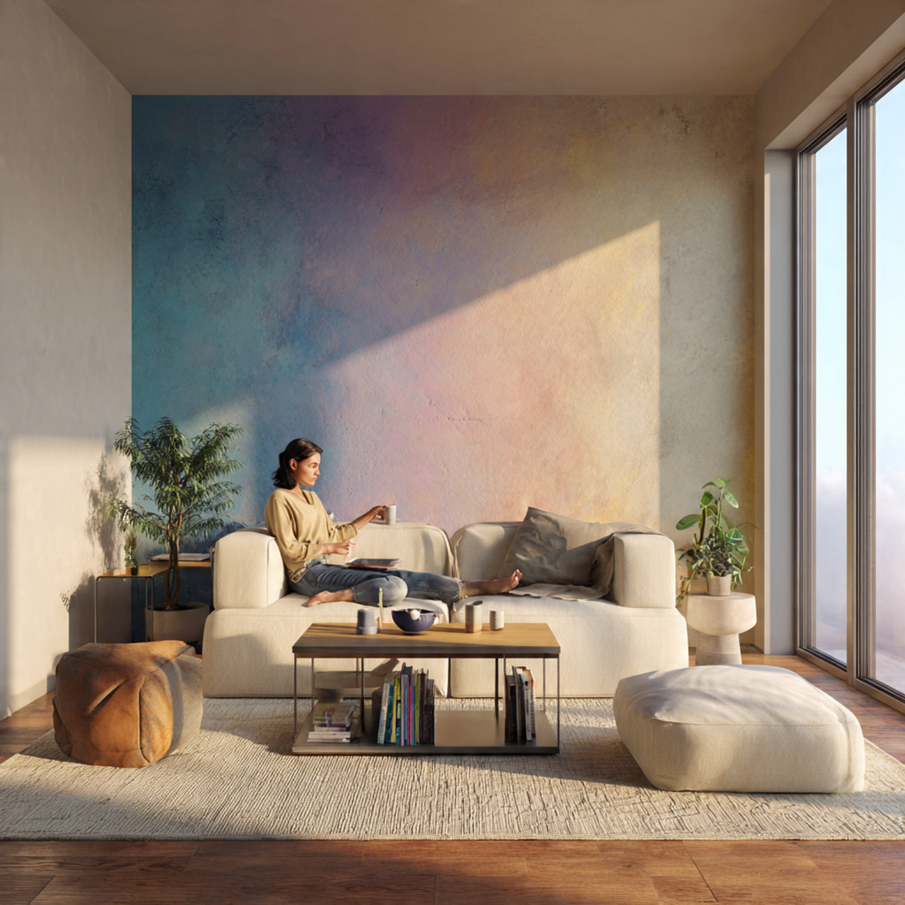 a dreamy living room with a living room accent wal