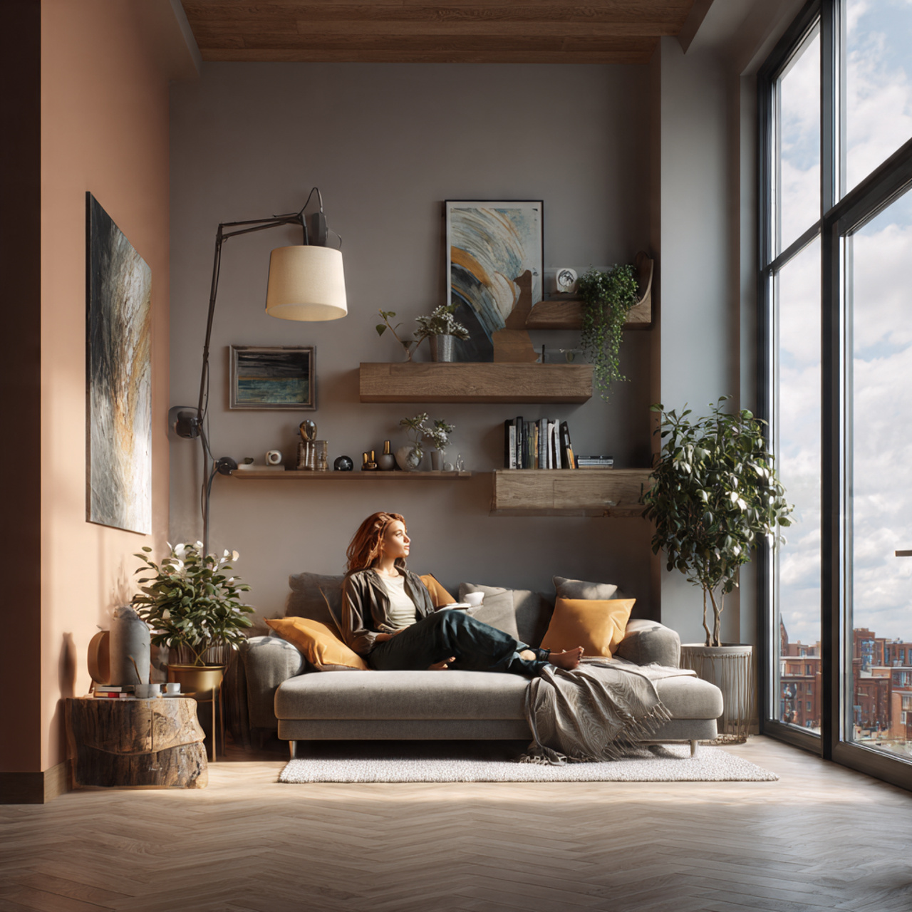 a highly realistic modern living room showcasing c